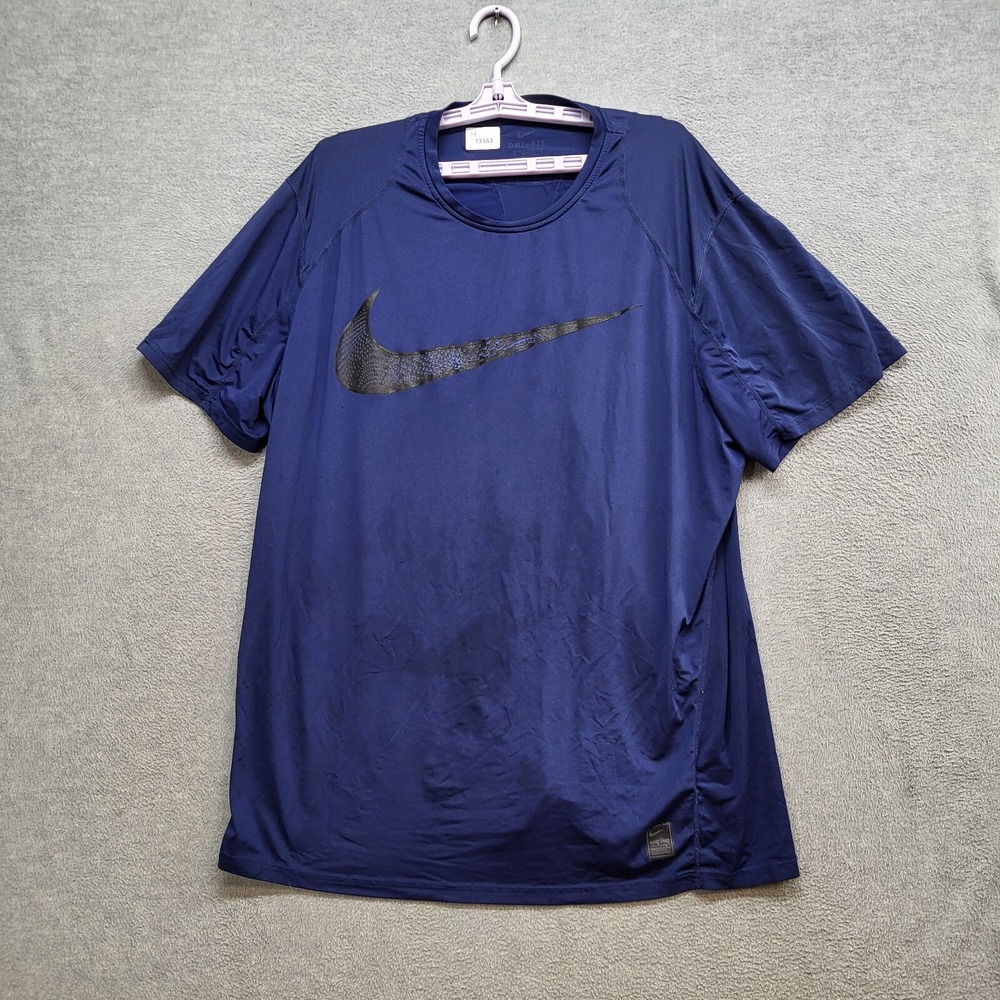 Nike Pro‎ Men Activewear Shirt XL Blue Fitted Logo Swoosh Short Sleeve Dri Fit